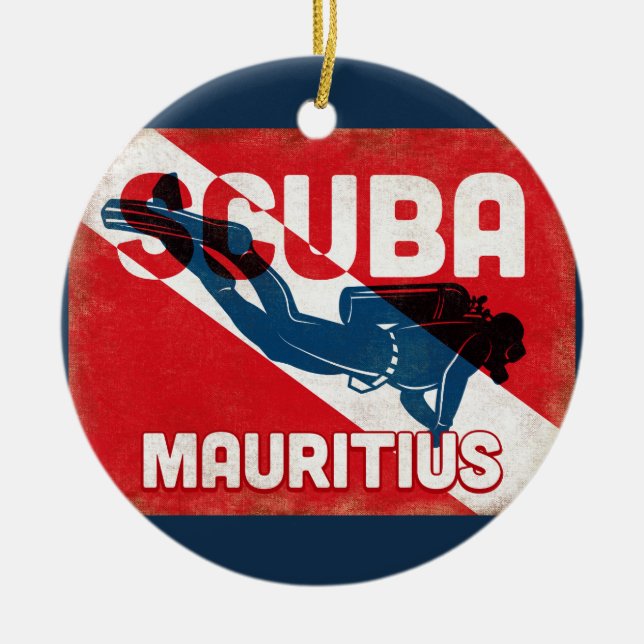 Mauritius Scuba Diver - Blue Retro Ceramic Ornament (Front)