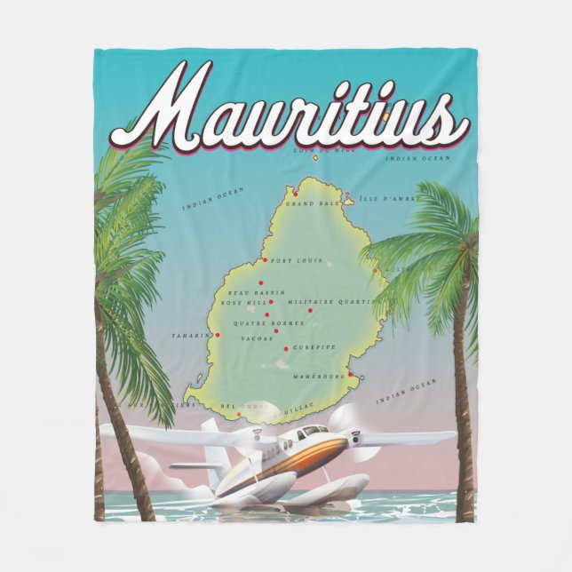Mauritius vintage travel poster fleece blanket (Front)