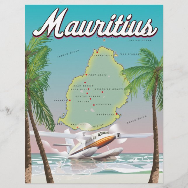 Mauritius vintage travel poster letterhead (Front)