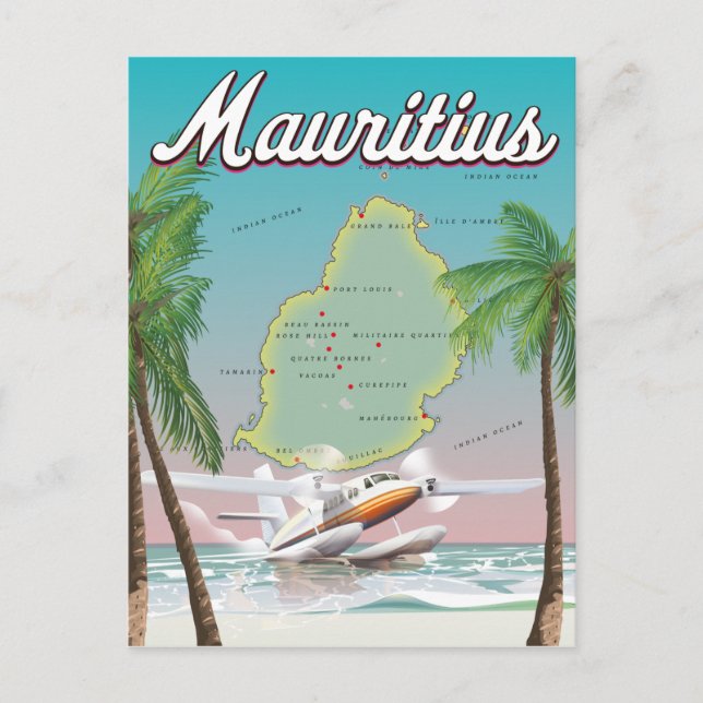Mauritius vintage travel poster postcard (Front)