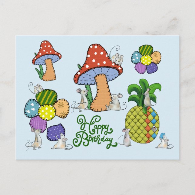Mäuse nähen kunterbunt postcard (Front)