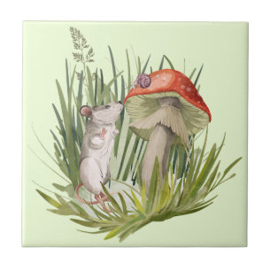 Mause Talkig to Snail Watercolor Art  Tile