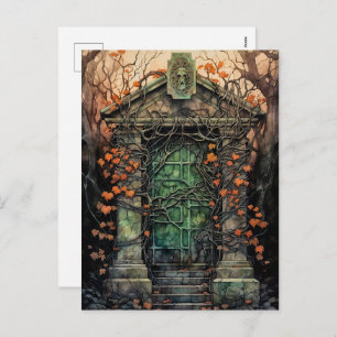 Mausoleum Door Halloween Postcard