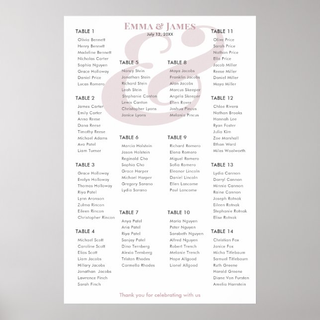 Mauve Ampersand Wedding | 14 Seating Chart (Front)