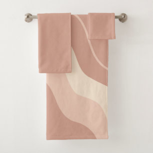 Mauve and Beige Liquid Abstract Bath Towel Set