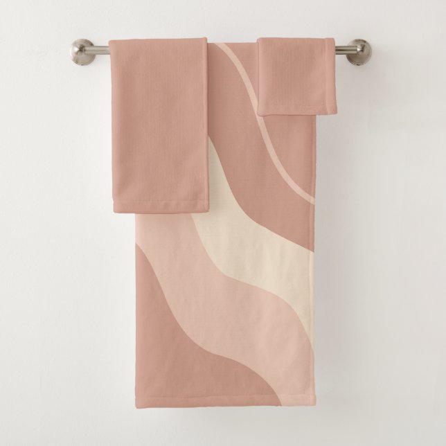 Mauve and Beige Liquid Abstract  Bath Towel Set (Insitu)