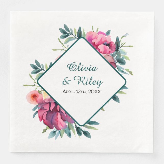 Mauve and Burgundy Floral Wedding Napkin (Front)