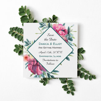 Mauve and Burgundy Floral Wedding Save the Date Invitation