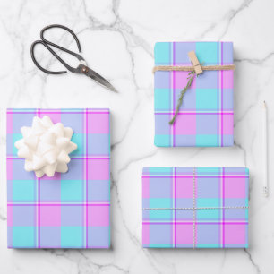 Mauve and Coastal Mist Plaid Wrapping Paper Sheet