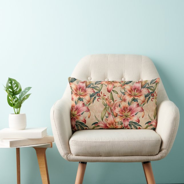 Mauve and Copper Lilies on Tan Lumbar Pillow (Chair)