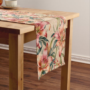 Mauve and Copper Lilies on Tan Short Table Runner