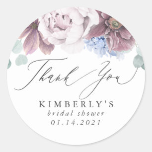Mauve and Dusty Blue Floral Thank You Classic Round Sticker
