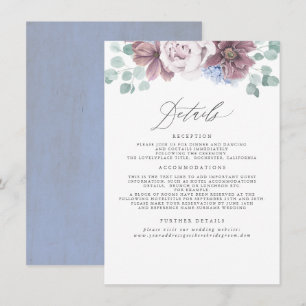 Mauve and Dusty Blue Floral Wedding Information Enclosure Card