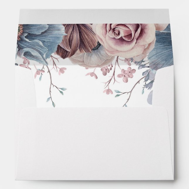 Mauve and Dusty Blue Flowers Elegant Envelope (Back (Bottom))