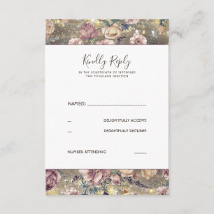 Mauve and Gold Floral Rustic Wedding RSVP Card