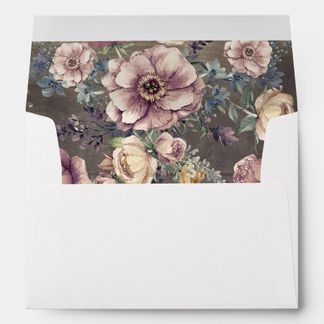 Mauve and Gold Floral Vintage Rustic Envelope (Back (Bottom))