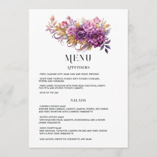 Mauve and Gold Floral Wedding Menu