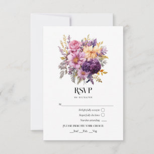 Mauve and Gold Floral Wedding RSVP Card