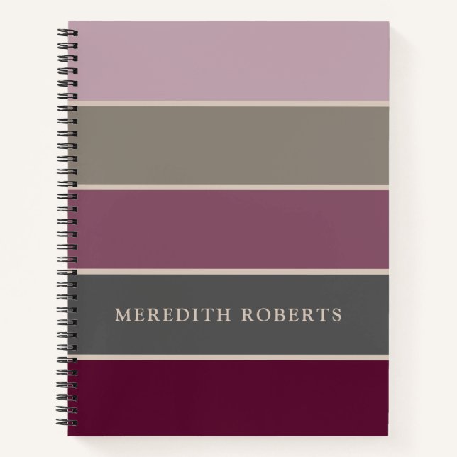 Mauve and Green Dramatic Wide Stripes Personalized Notebook (Front)