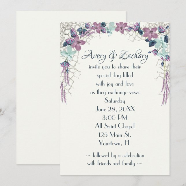Mauve and Green Nautical Netting Invitation (Front/Back)