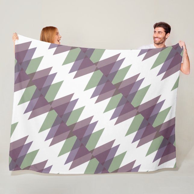 Mauve and green triangles fleece blanket (In Situ)