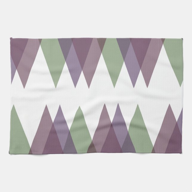 Mauve and green triangles kitchen towel (Horizontal)