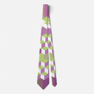 Mauve and Lime Isometric Cube Pattern Tie