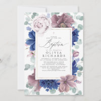 Mauve and Navy Blue Flowers Elegant Baptism