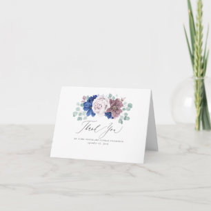 Mauve and Navy Blue Flowers Elegant Thank You Card