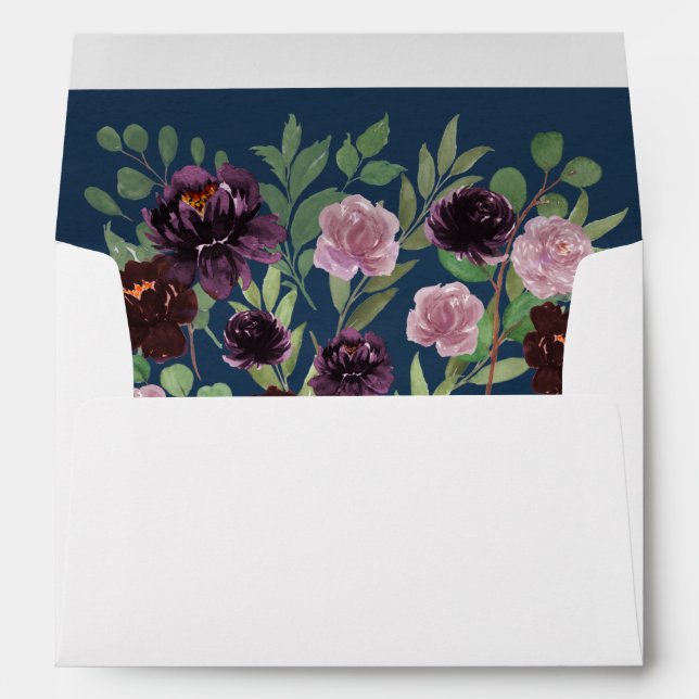 Mauve and Navy Blue Gold Plum Wedding Envelopes (Back (Bottom))