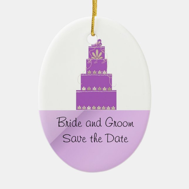 Mauve and Purple Wedding Cake Design Ceramic Ornament (Front)