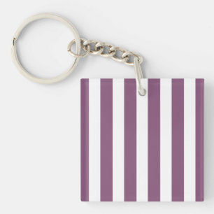 Mauve and white candy stripes keychain
