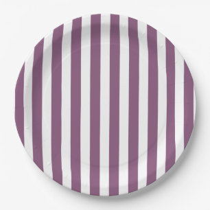 Mauve and white candy stripes paper plate