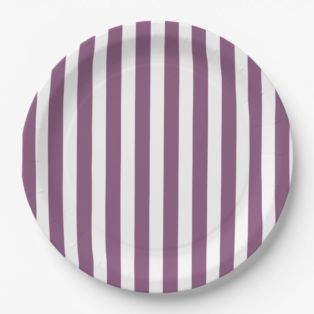 Mauve and white candy stripes paper plate (Front)