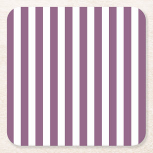 Mauve and white candy stripes square paper coaster
