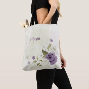 mauve and white flowers tote bag