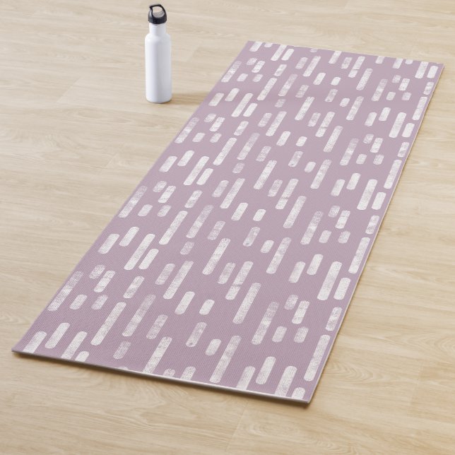 Mauve and White Inky Rounded Lines Pattern Yoga Mat (In Situ)