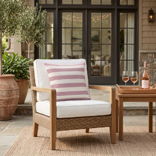 Mauve and White Stripes Outdoor Pillow