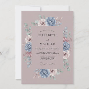Mauve Antique Botanical Wedding Invitation