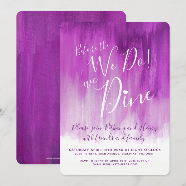 Mauve art rehearsal dinner before we do invites (Front/Back)