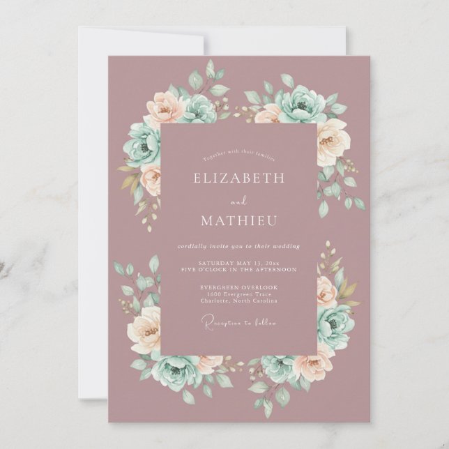 Mauve Artistic Spring Wedding Invitation (Front)