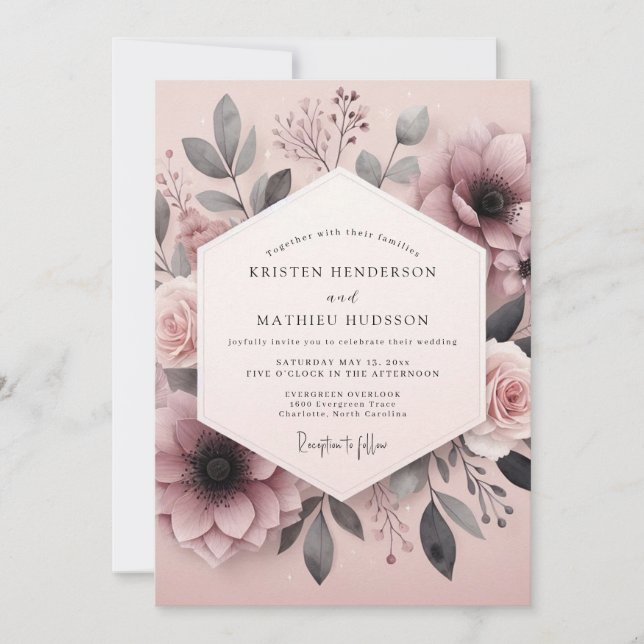 Mauve Ash Botanical Wedding Invitation (Front)