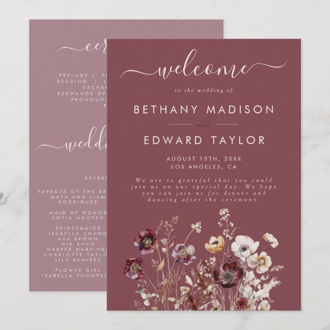 Mauve Autumn Floral Wedding Program (Front/Back)