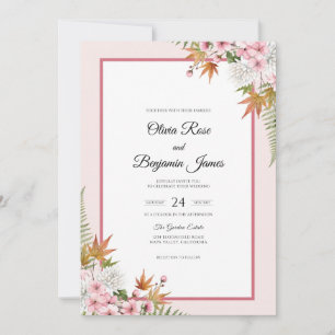Mauve Autumn Maple Eucalyptus Wedding Invitation