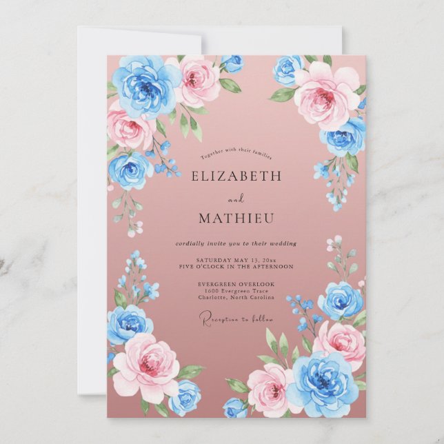 Mauve Azure Painted Wedding Invitation (Front)