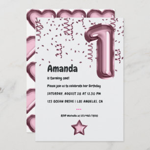Mauve Balloon 1er Invitation anniversaire