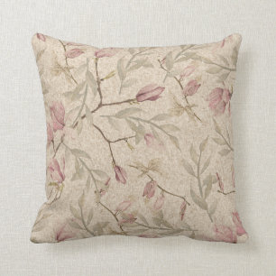 Mauve & Beige Vintage Floral Watercolor Pattern Throw Pillow