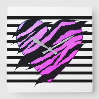  Mauve & Black Loveheart Design Square Wall Clock 