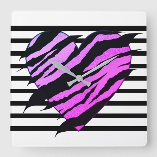  Mauve & Black Loveheart Design Square Wall Clock  (Front)