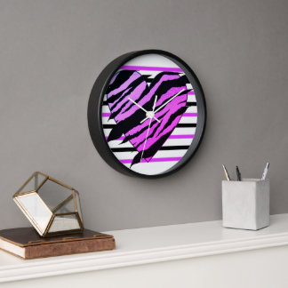 Mauve & Black Loveheart Design Square Wall Clock 